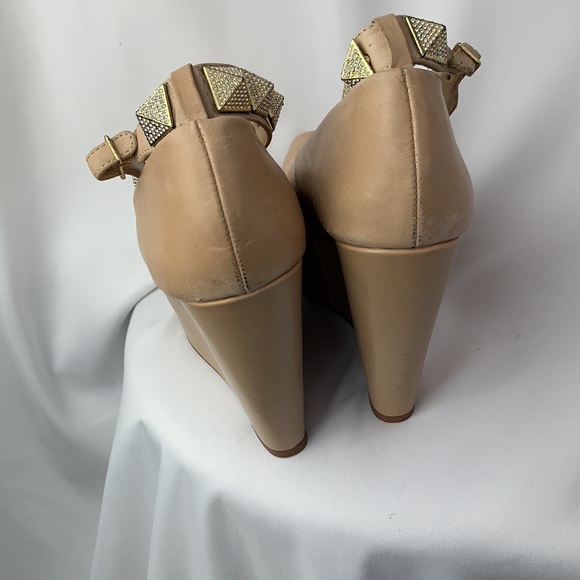 Bebe Nude Studded Ankle Strap Wedges - Picture 9 of 13